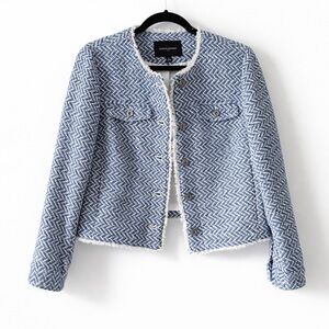 Banana Republic Blue and White Herringbone Tweed Blazer Jacket Size Medium